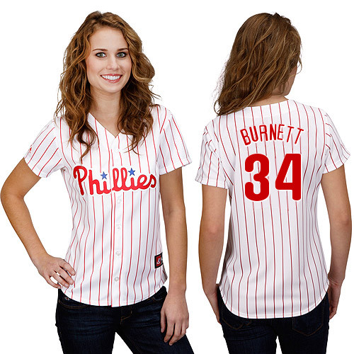 A-J Burnett #34 mlb Jersey-Philadelphia Phillies Women's Authentic Home White Cool Base Baseball Jersey